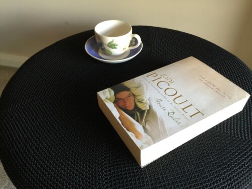 LOW STOOL/COFFEE TABLE/SIDE TABLE-TIMBER LEGS AND BLACK KNITTED TOP-40H X 60 D