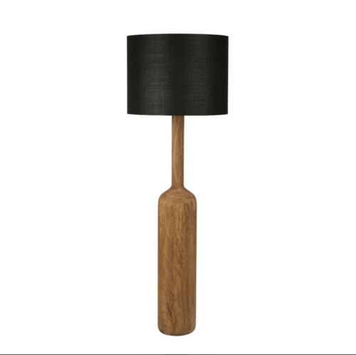 FLASK WOOD FLOOR LAMP SADDLE BASE WITH BLACK SHADE