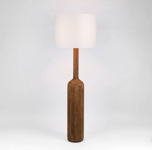FLASK WOOD FLOOR LAMP SADDLE BASE W WHITE SHADE By Florabelle Living