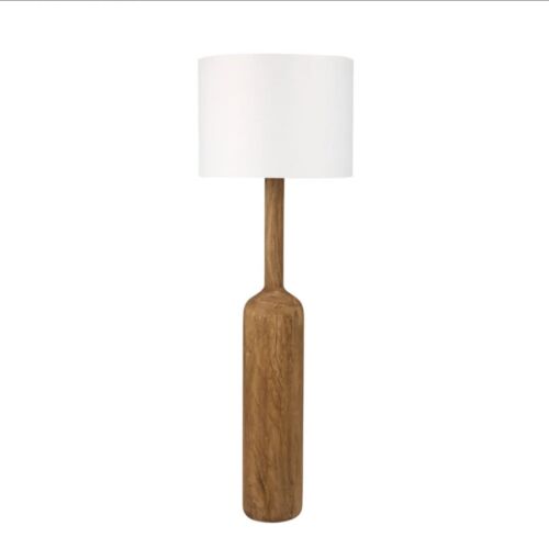 FLASK WOOD FLOOR LAMP SADDLE BASE W WHITE SHADE By Florabelle Living