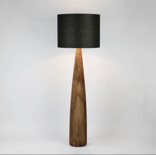 SAMSON WOOD FLOOR LAMP SADDLE BASE BLACK SHADE By Florabelle Living