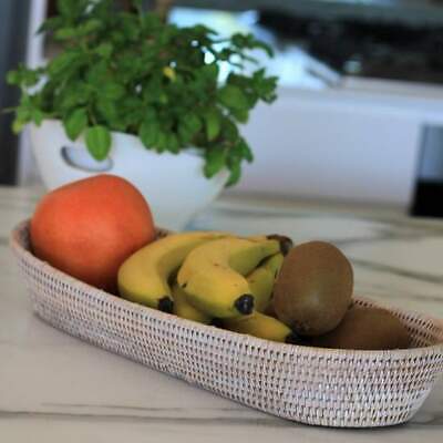 Oval Bread Basket in fine weave natural rattan W42 x D10 x H9 cm