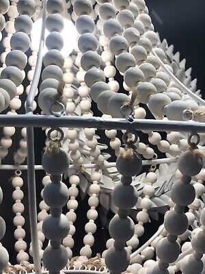 WHITE WASH BALL WOODEN BEADED CHANDELIER - 51 H X 50 W CM