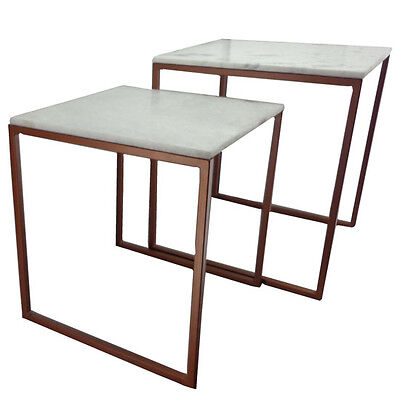 SET OF TWO SIDE TABLE /TABLES WITH COPPER POWDER COATED LEGS AND IVORY STONE TOP
