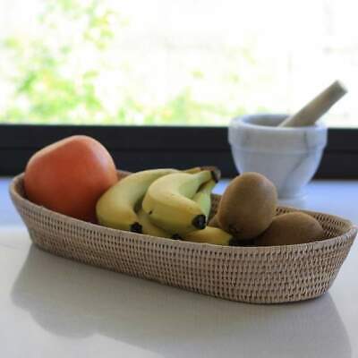 Oval Bread Basket in fine weave natural rattan W42 x D10 x H9 cm
