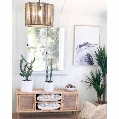 Natural Rattan Drum Pendant Hanging Light Shade D 41cm