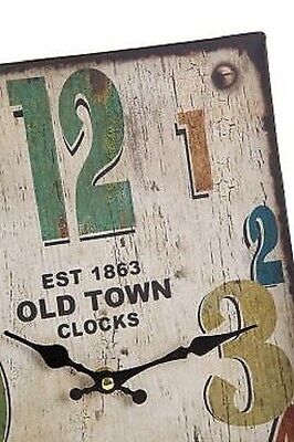 VINTAGE STYLE METAL RECTAGLE CLOCK WITH COLOURED NUMBERS - 25X38CM