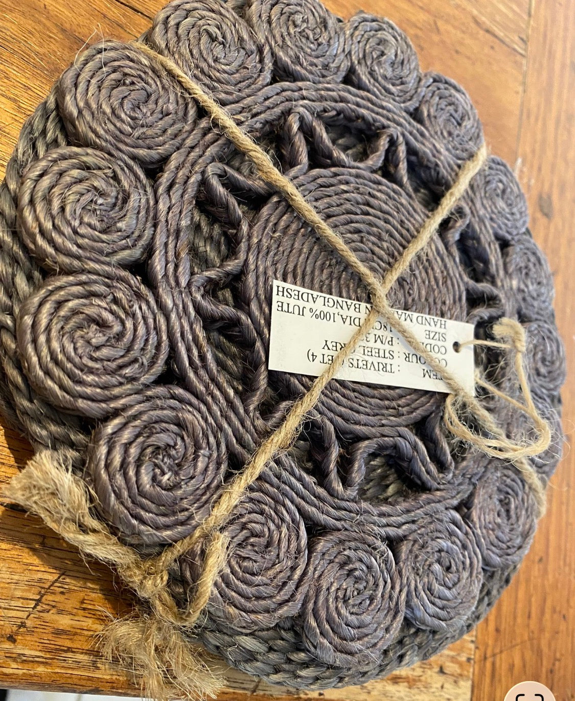 Handmade Jute Retro Trivet Set – steel grey