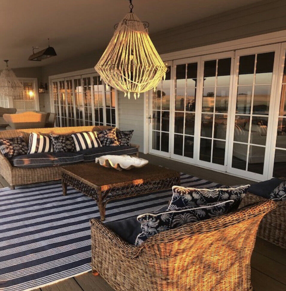 OUTDOOR Hamptons style Floor Rug POLYPROPYLENE Denim Blue & Natural 240x 300cm