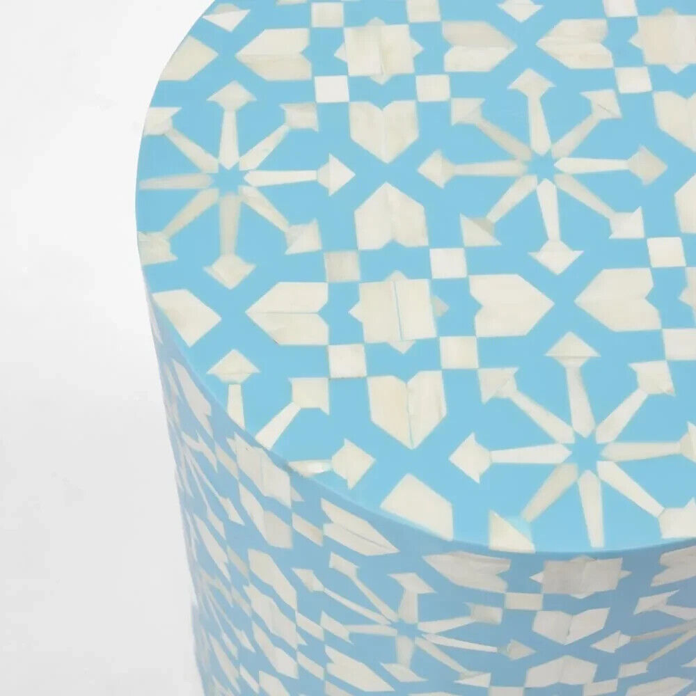 Adina Bone Inlay Side Table Aqua/White By Florabelle Living