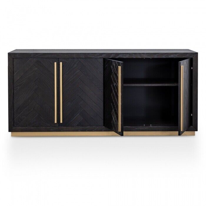 NEW Sideboard Side Baord - Black with unpolished Brass Handles and Base 179.5cm