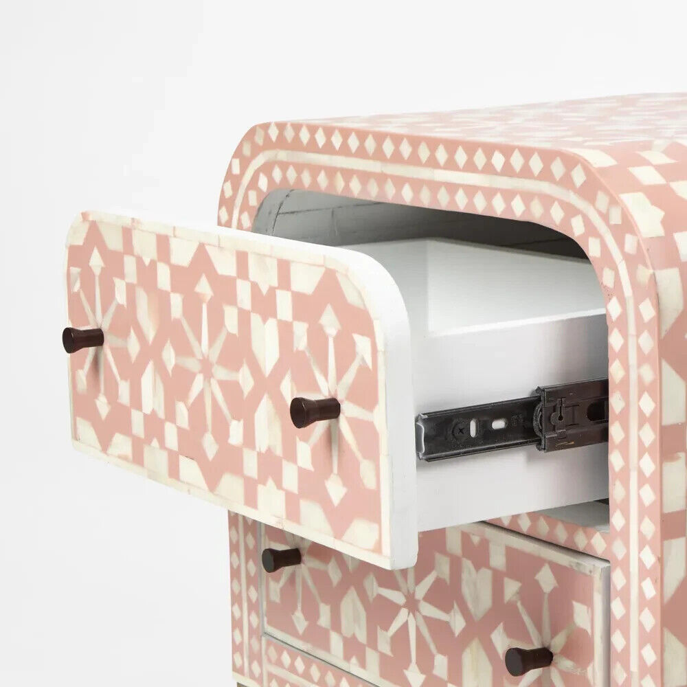 Adina Bone Inlay Bedside Table Peach/White By Florabelle Living