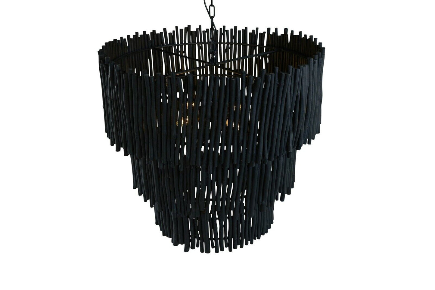 Wood Candlestick Tiered Chandelier Black - D79 x H71cm