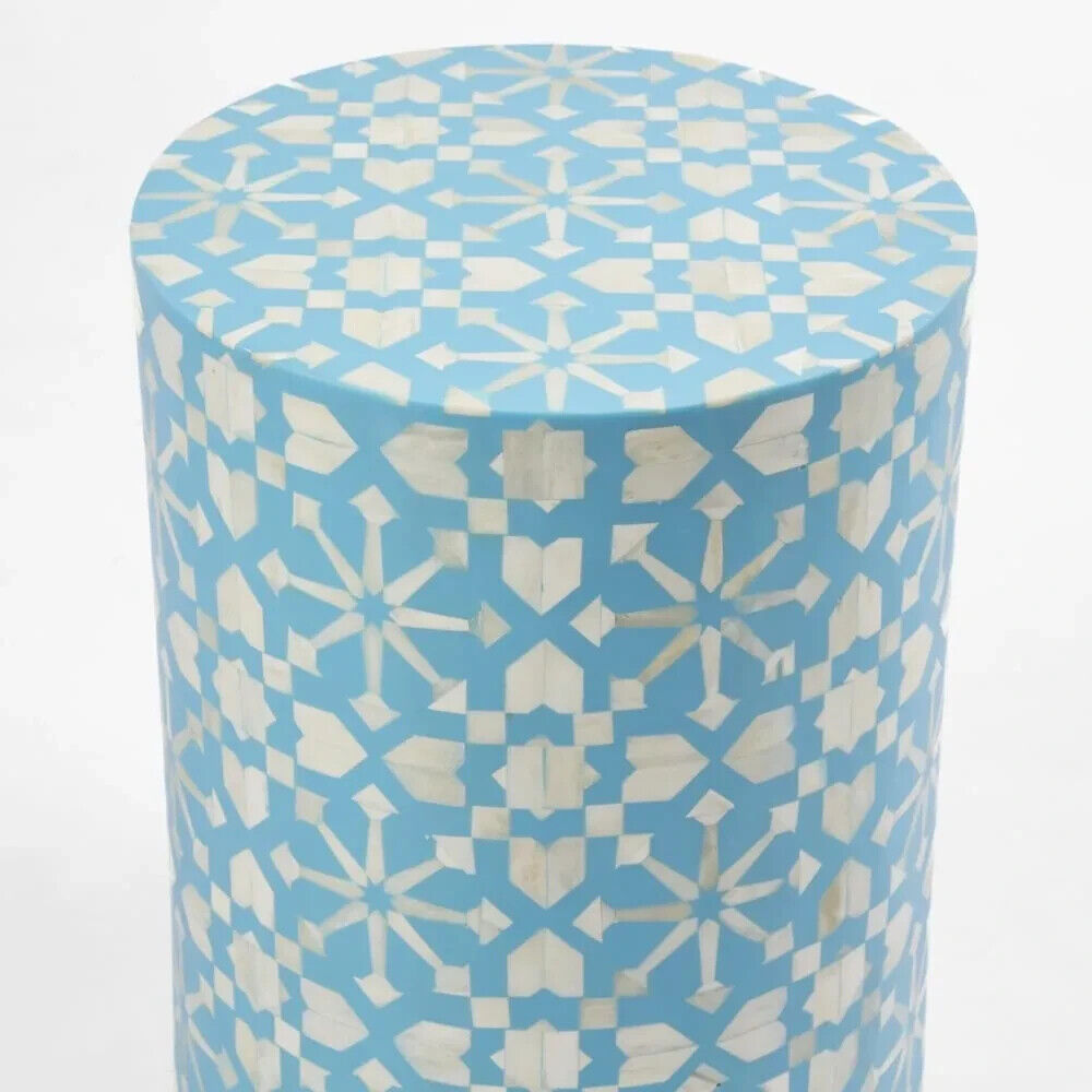 Adina Bone Inlay Side Table Aqua/White By Florabelle Living