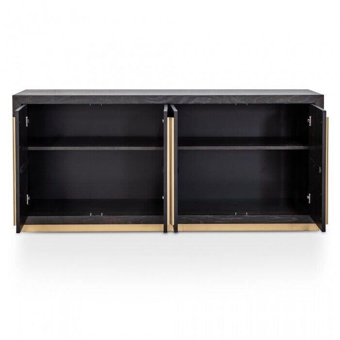 NEW Sideboard Side Baord - Black with unpolished Brass Handles and Base 179.5cm