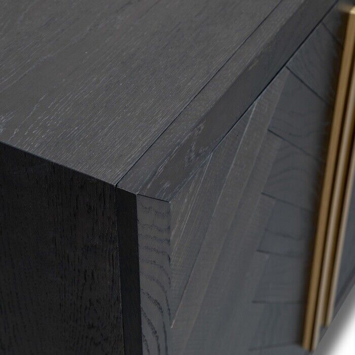 NEW Sideboard Side Baord - Black with unpolished Brass Handles and Base 179.5cm