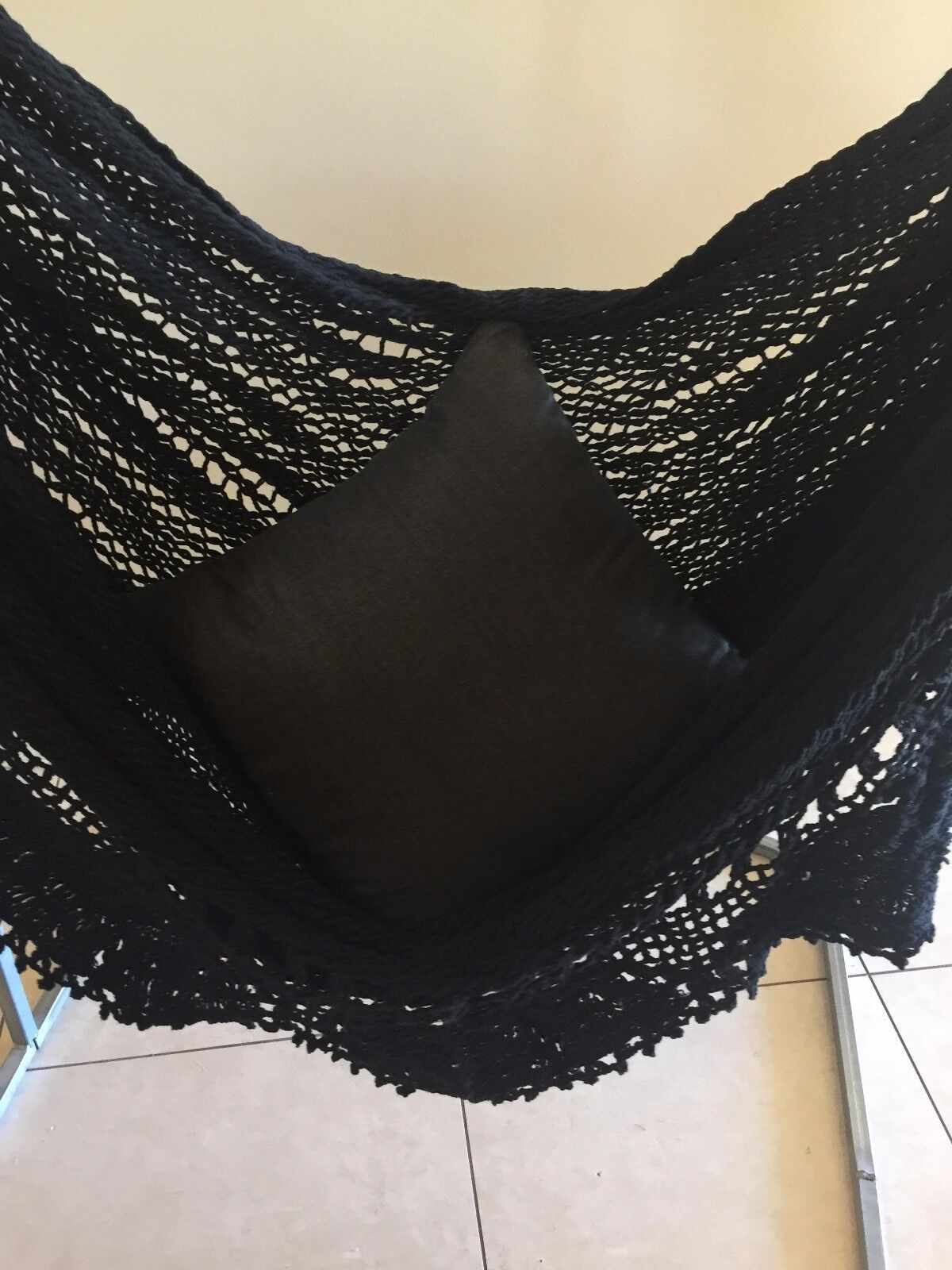 BLACK LARGE HANGING HAMMOCK CHAIR HANDMADE WITH CROCHET EDGE