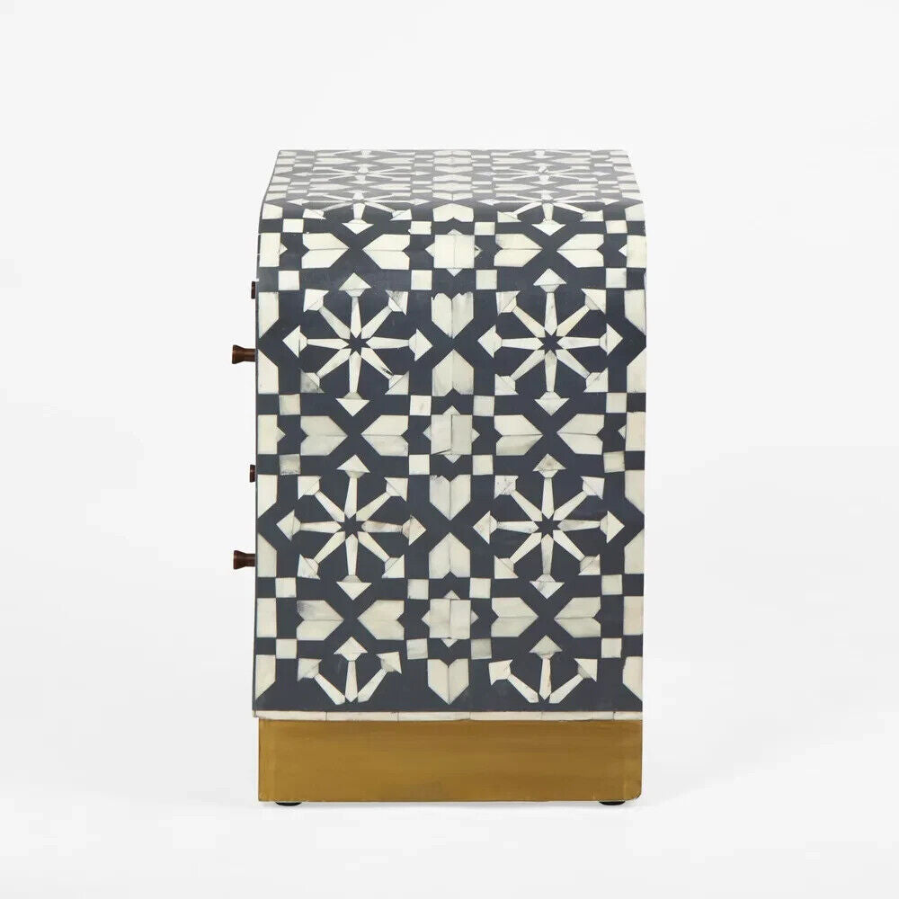 Adina Bone Inlay Bedside Table Grey/White By Florabelle Living