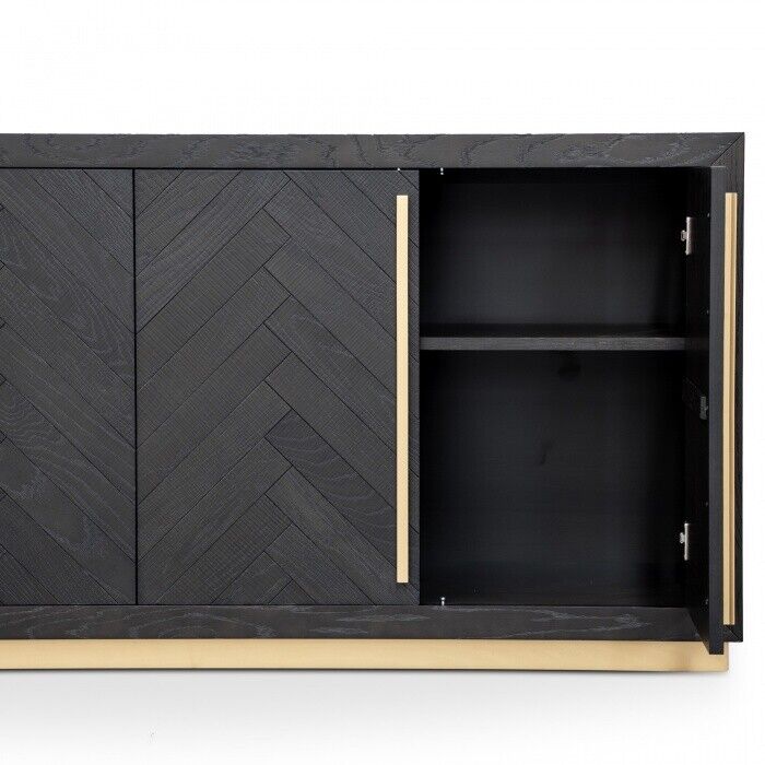 NEW Sideboard Side Baord - Black with unpolished Brass Handles and Base 179.5cm