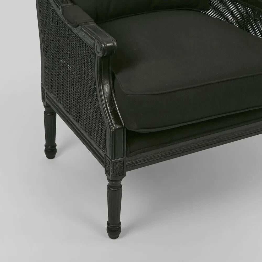 HICKS BLACK RATTAN CANED ARMCHAIR with Cushions by Florabelle