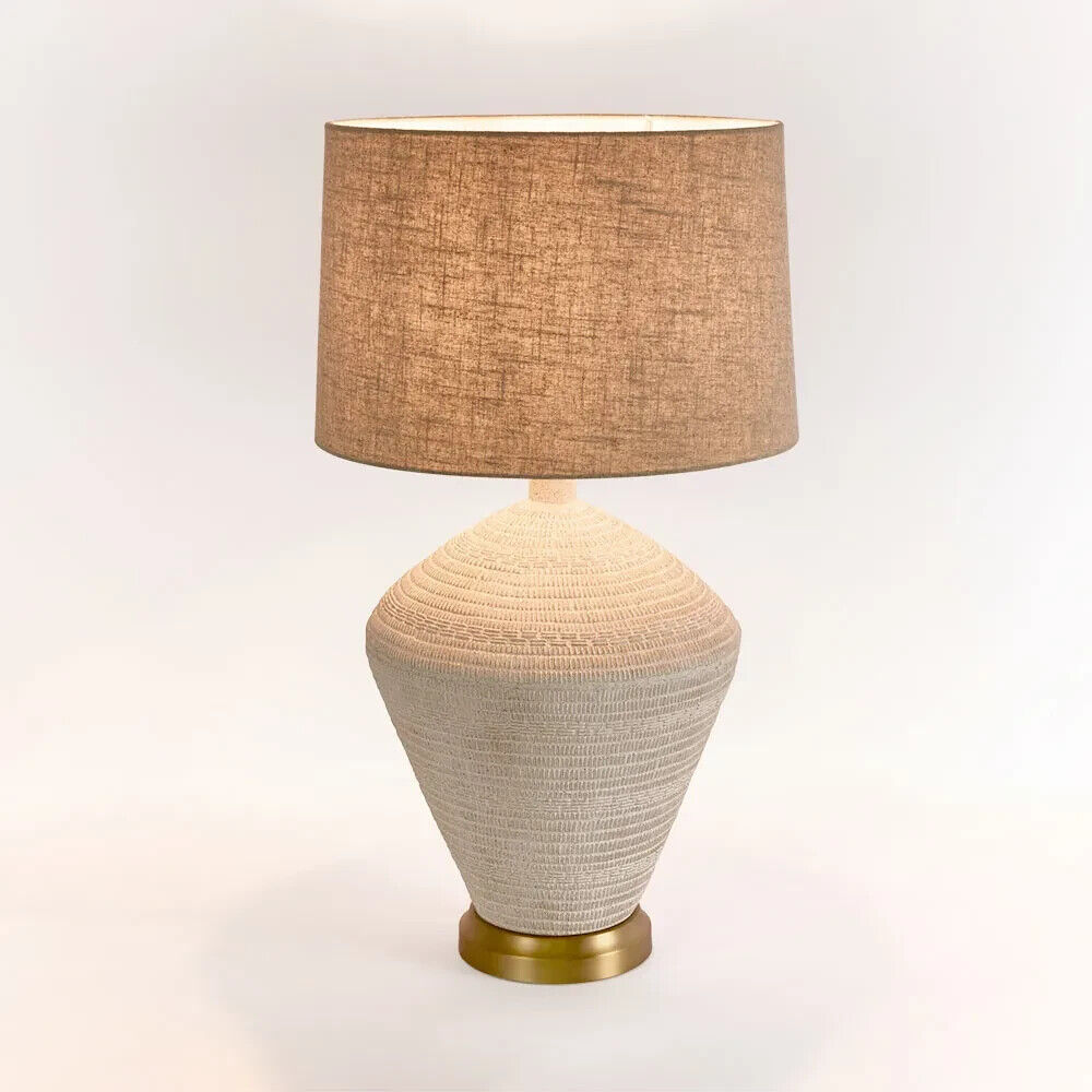 Caufield White Sandstone Table Lamp & Linen Shade By Emac & Lawton