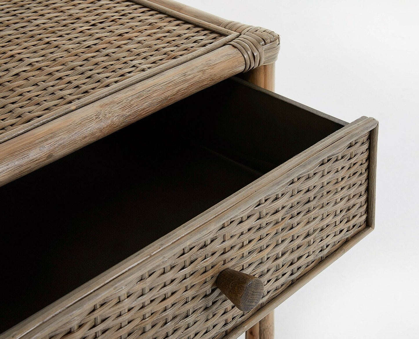 Amara Rattan Bedside Table in Mud Grey Finish RRP $1149.00