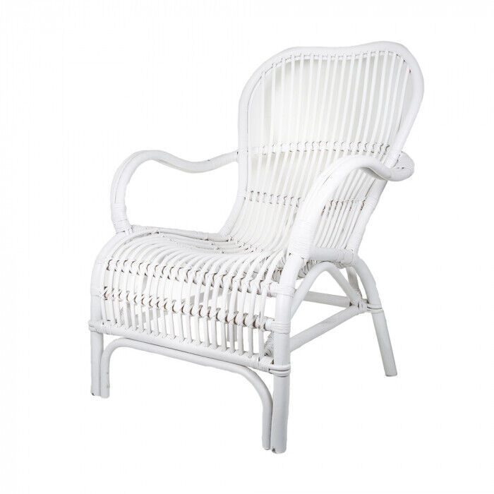 White Rattan Cane Bamboo Arm Chair Occasional Chair Coastal Hampton