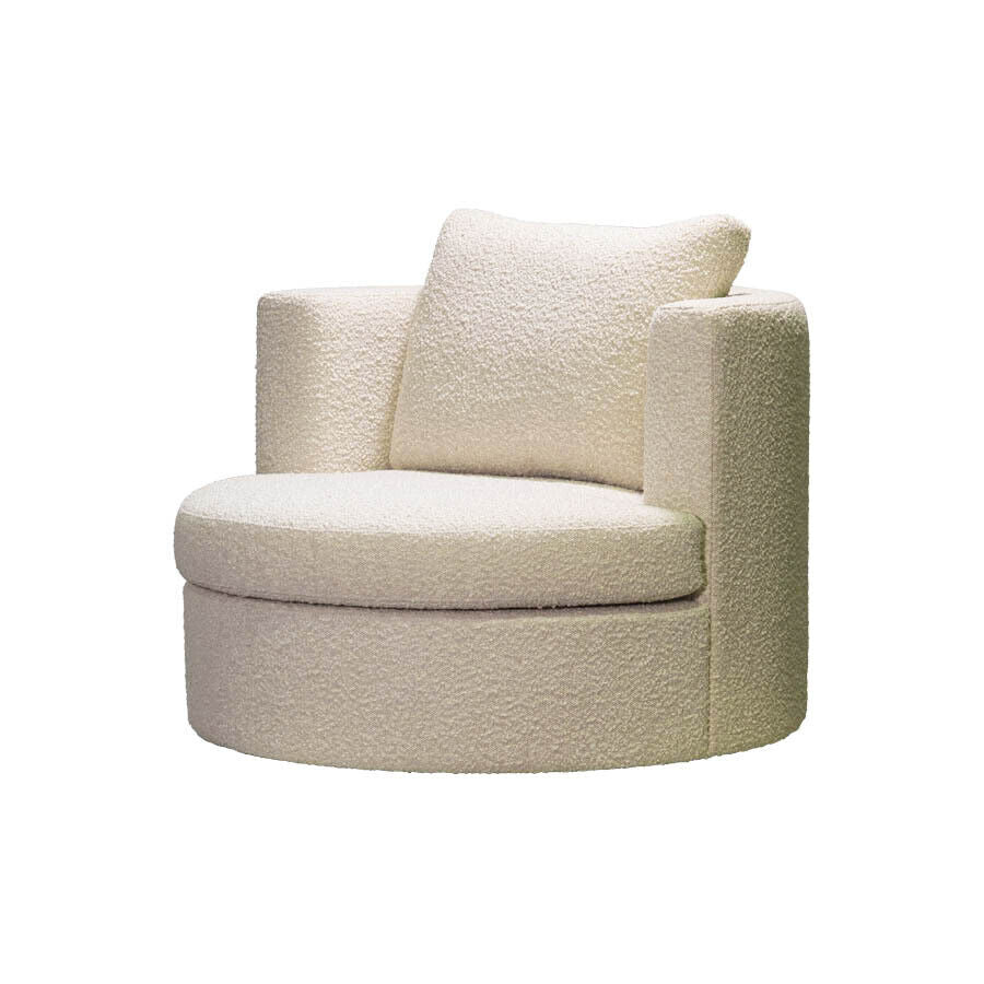 High End Bergman Swivel Chair in Natural Boucle by Satara as seen on the Block