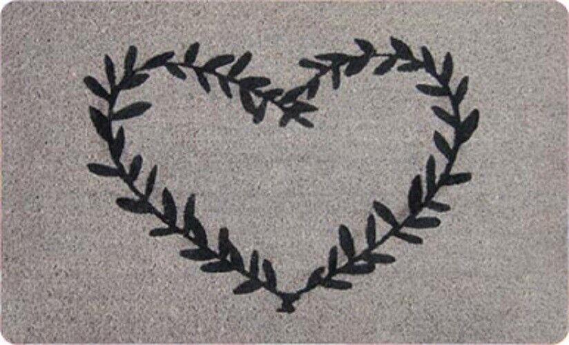 "Black Heart" LUXURY THICK Grey Door Mat / Doormat 75 X 45 CM