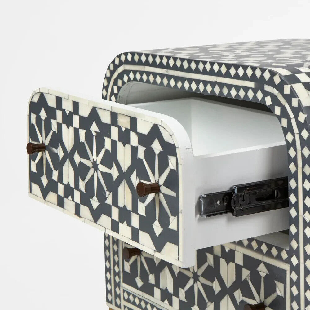 Adina Bone Inlay Bedside Table Grey/White By Florabelle Living