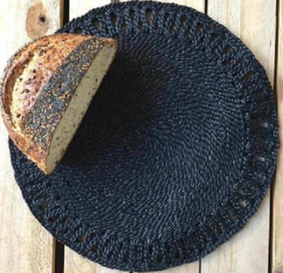 Handmade Black Plantation jute centre / placemat 35 cm diameter