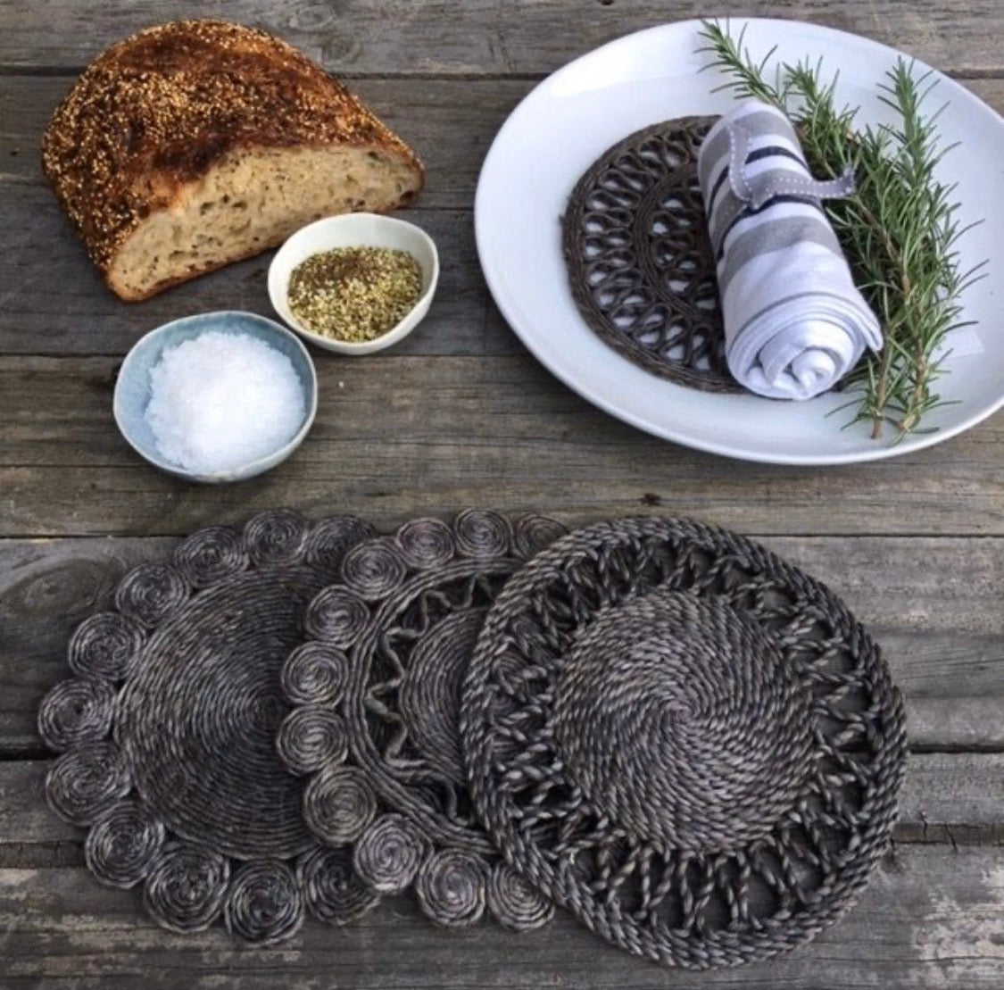 Handmade Jute Retro Trivet Set – steel grey