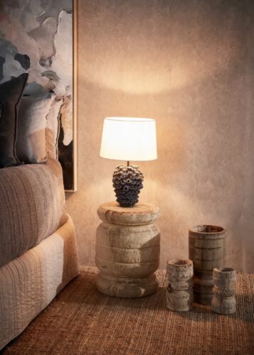 LONDOLOZI CERAMIC TABLE LAMP BLUE WITH LINEN SHADE By Emac Lawton