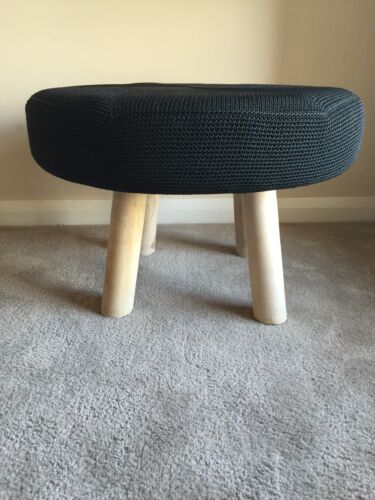 LOW STOOL/COFFEE TABLE/SIDE TABLE-TIMBER LEGS AND BLACK KNITTED TOP-40H X 60 D