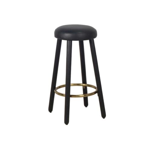 HIGH END Button Kitchen Bar Stool Oak Legs Black Vegan Leather seat