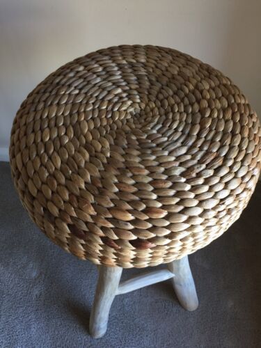 BAR / COUNTER  STOOL - TIMBER LEGS AND WATER HYACINTH SEAT - 65 H X 34 W CM