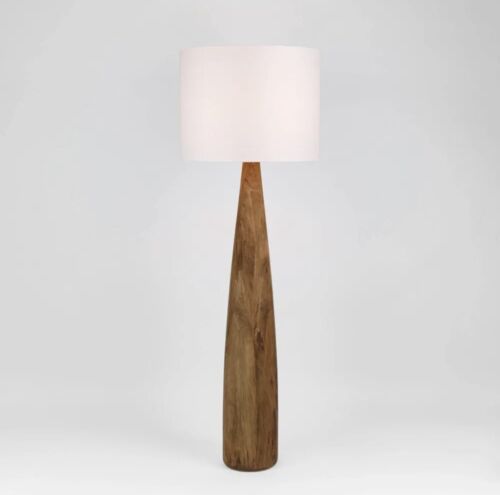 ** Pre Order SAMSON WOOD FLOOR LAMP SADDLE BASE WHITE SHADE Due 27 FEB 25