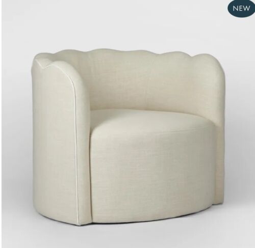 Camille Scallop Armchair Natural with White Piping By Florabelle Living