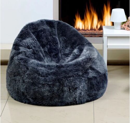 LONG WOOL BEAN BAG Sheepskin - STEEL 92 X 92 CM