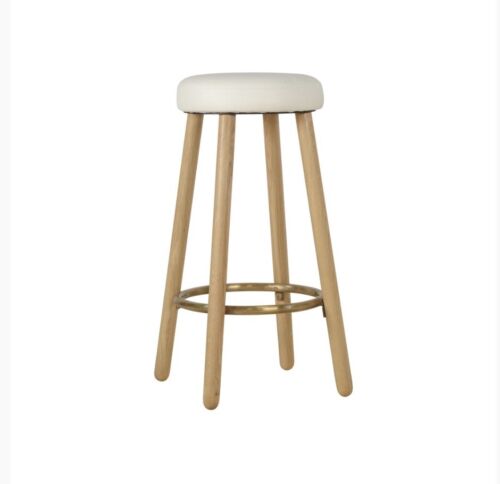 HIGH END Button Kitchen Bar Stool Oak legs White Vegan Leather Seat