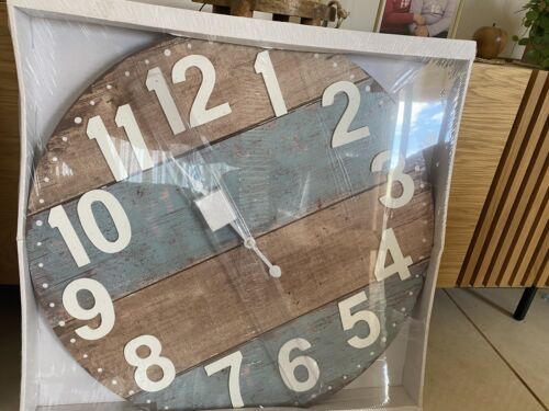 Clock Blue boards with Blue stripe - 58 cm by Lavida