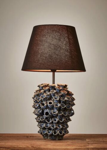 LONDOLOZI CERAMIC TABLE LAMP BLUE WITH LINEN SHADE By Emac Lawton