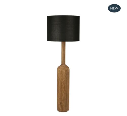 FLASK WOOD FLOOR LAMP SADDLE BASE WITH BLACK SHADE