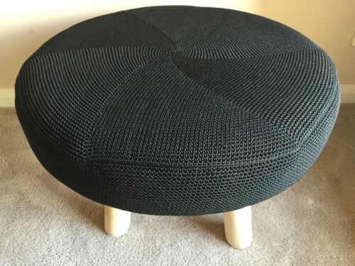 LOW STOOL/COFFEE TABLE/SIDE TABLE-TIMBER LEGS AND BLACK KNITTED TOP-40H X 60 D