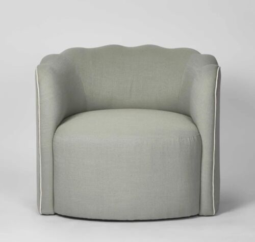 Camille Scallop Armchair Seafoam with White Piping