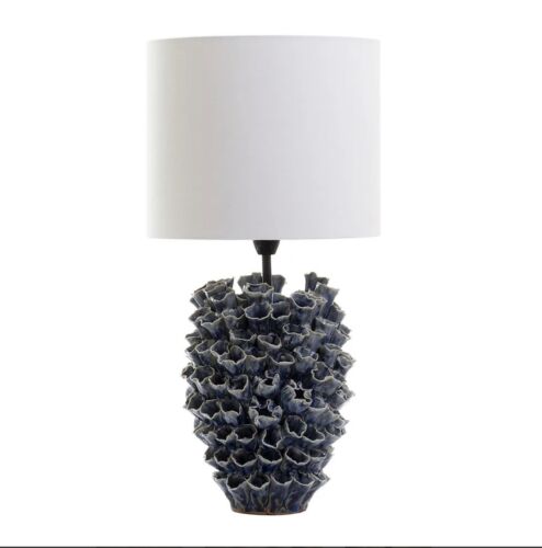 LONDOLOZI CERAMIC TABLE LAMP BLUE WITH LINEN SHADE By Emac Lawton