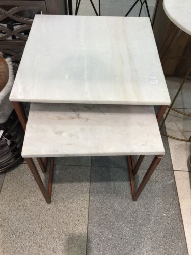 SET OF TWO SIDE TABLE /TABLES WITH COPPER POWDER COATED LEGS AND IVORY STONE TOP