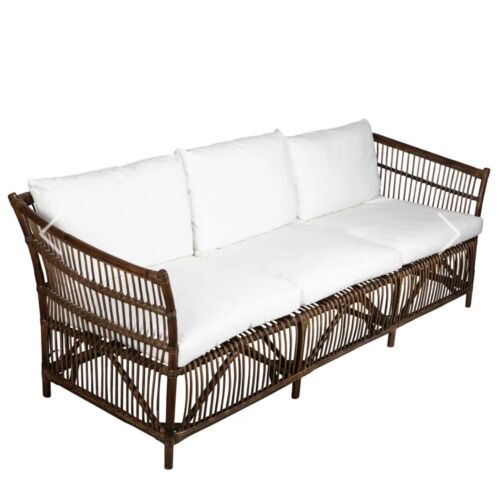 Alabama Rattan 3 Seater Sofa In Dark Antique With Cushions