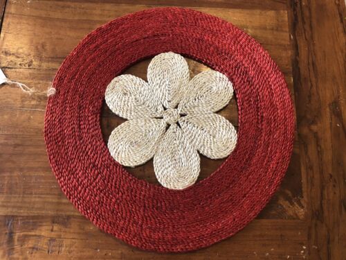 HIGH QUALITY HAND MADE RED Flower JUTE PLACE MAT / CENTRE MAT  - 40 CM WIDE