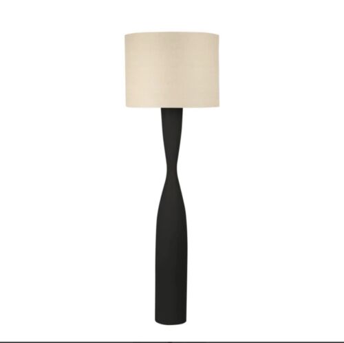 Callum Floor Lamp Base Black with Natural Shade By Emac & Lawton
